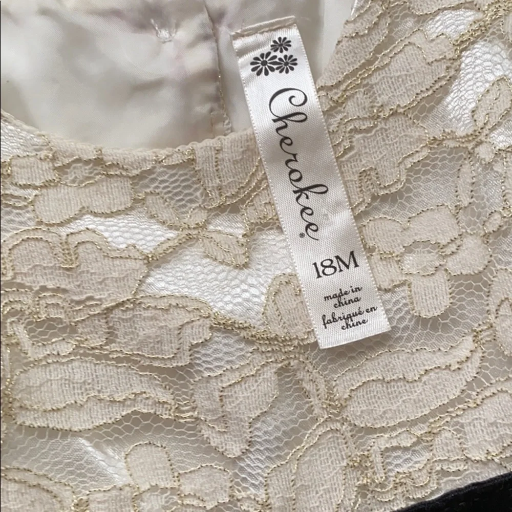 Infant cream lace holiday dress with black bow - Picture 2 of 8